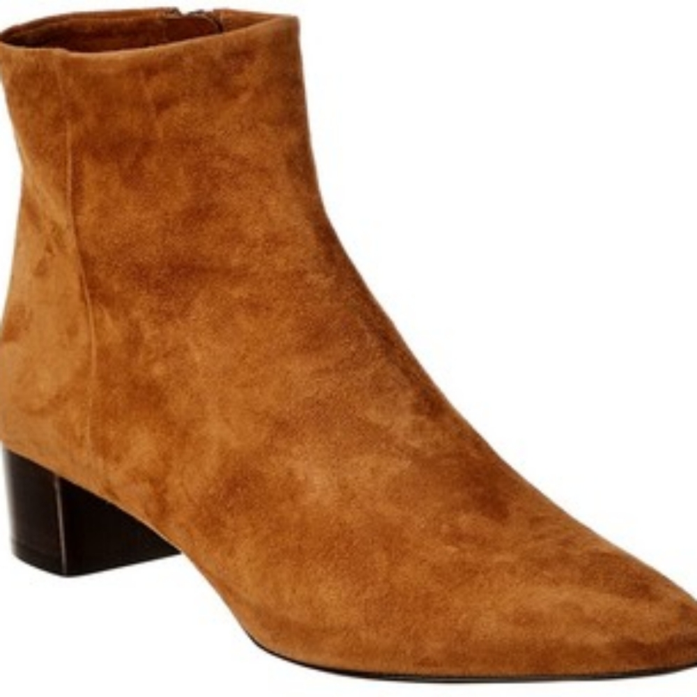 Theory Braxia Suede Leather Block Heel Boots Cider Cognac Brown